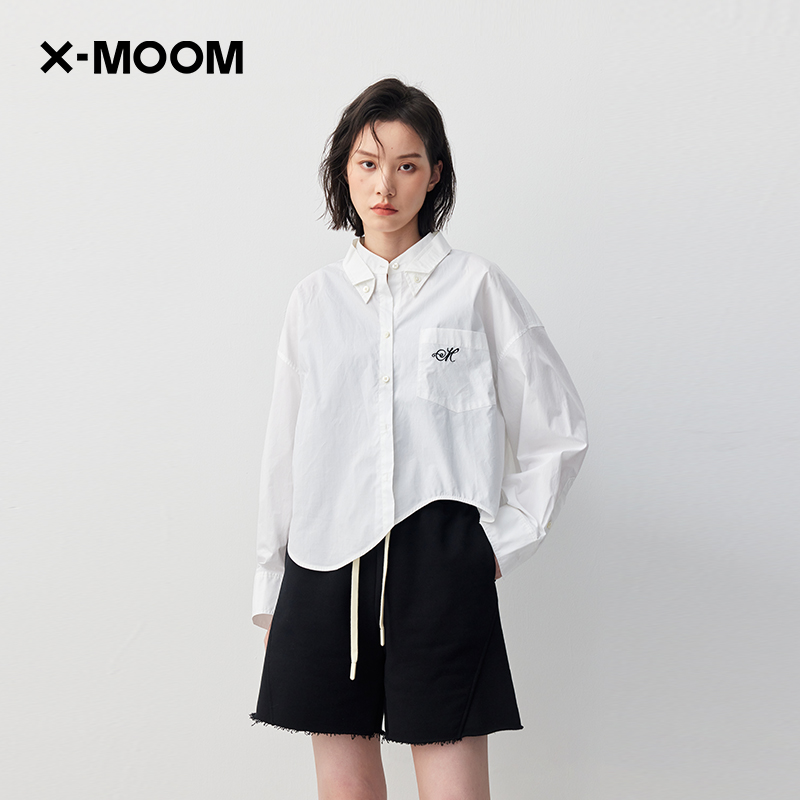 X--MOOM不规则双层领短款衬衫