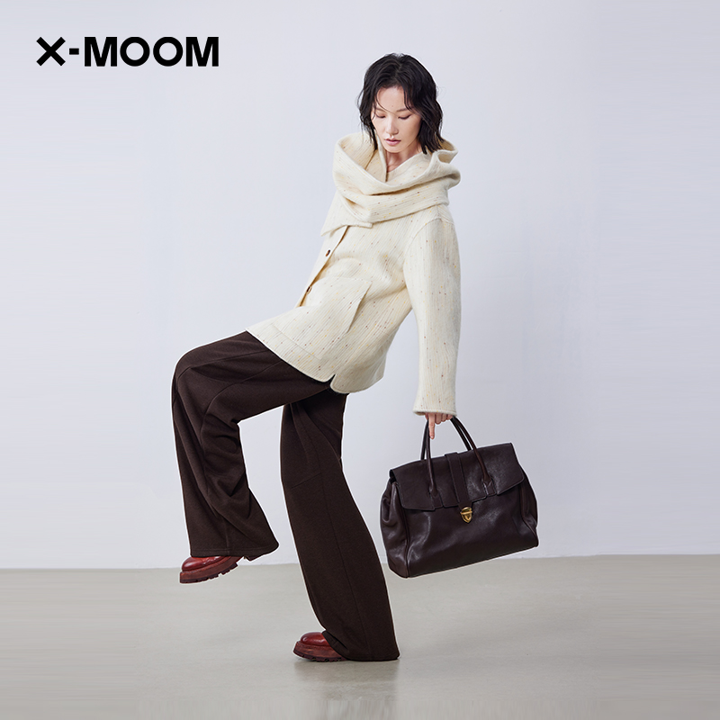 混色可拆卸围巾羊毛无领大衣