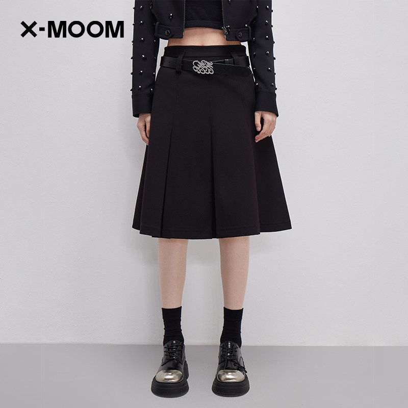 X--MOOM大腰袢工字褶A型中长裙
