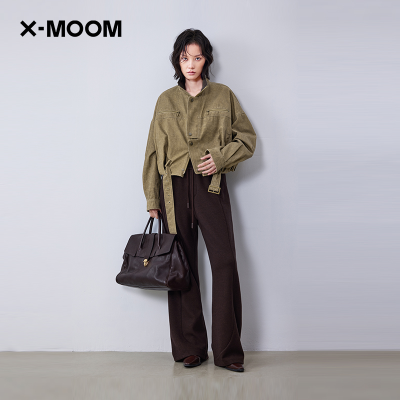 XMOOM洗水棉拼皮一手长巴恩茄克