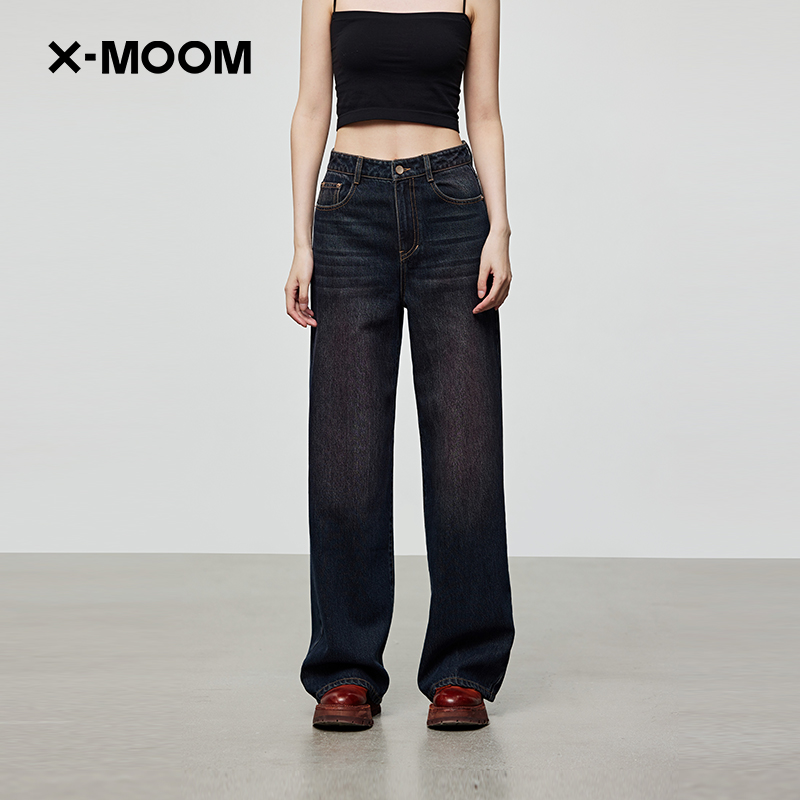 X--MOOM洗水直筒牛仔裤