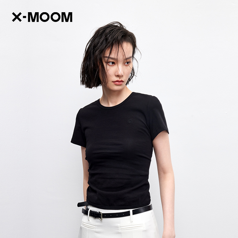 【商场同款】X--MOOM夏季新款后背交叉镂空设计紧身圆领短袖T恤女-封面