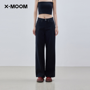 新款 MOOM冬季 小个子磨毛薄绒显瘦牛仔宽松直筒裤 商场同款