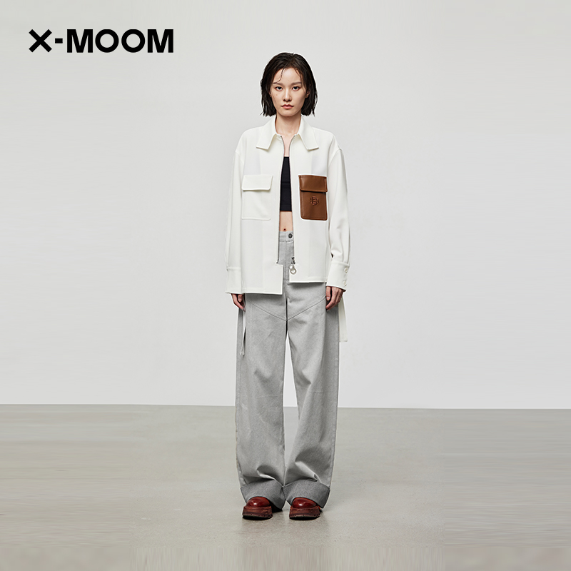 X--MOOM不对称下摆撞色贴袋衬衫