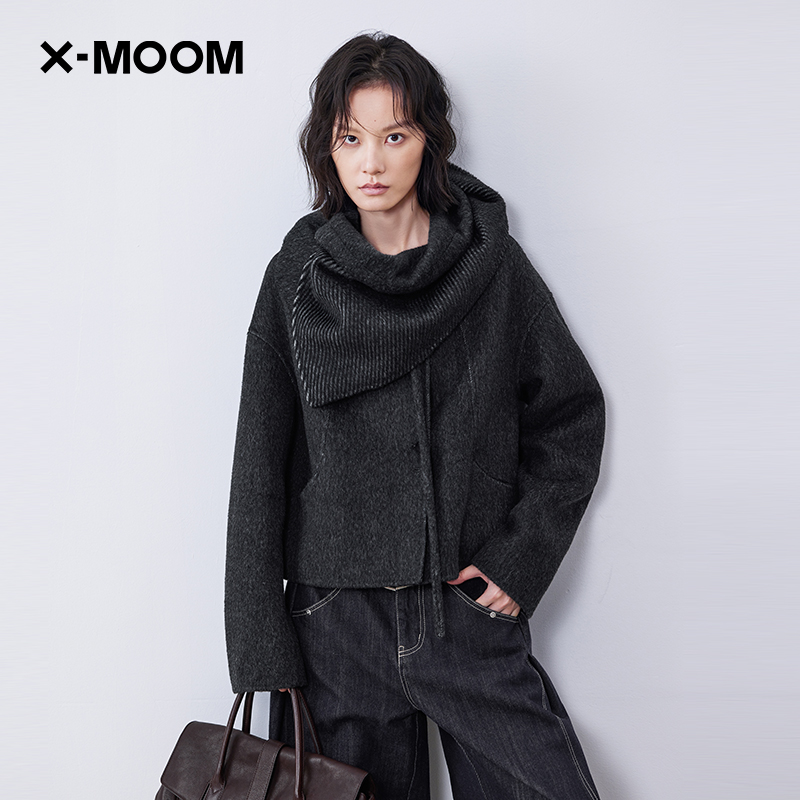 XMOOMAB纱双面织造围巾领呢外套