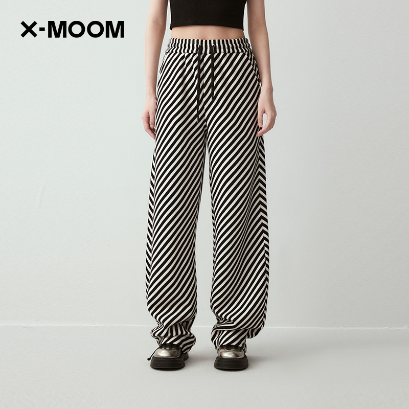 X--MOOM针织细斜条直筒裤