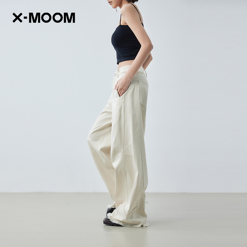 X--MOOM染色甩点毛边镰刀阔腿裤