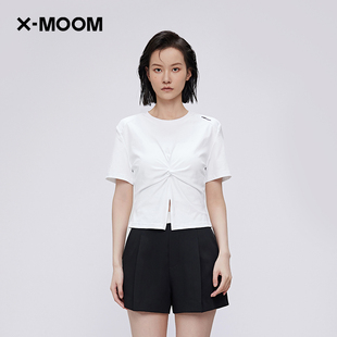 新款 MOOM2024夏季 设计感前开叉扭结修身 商场同款 显瘦T恤女