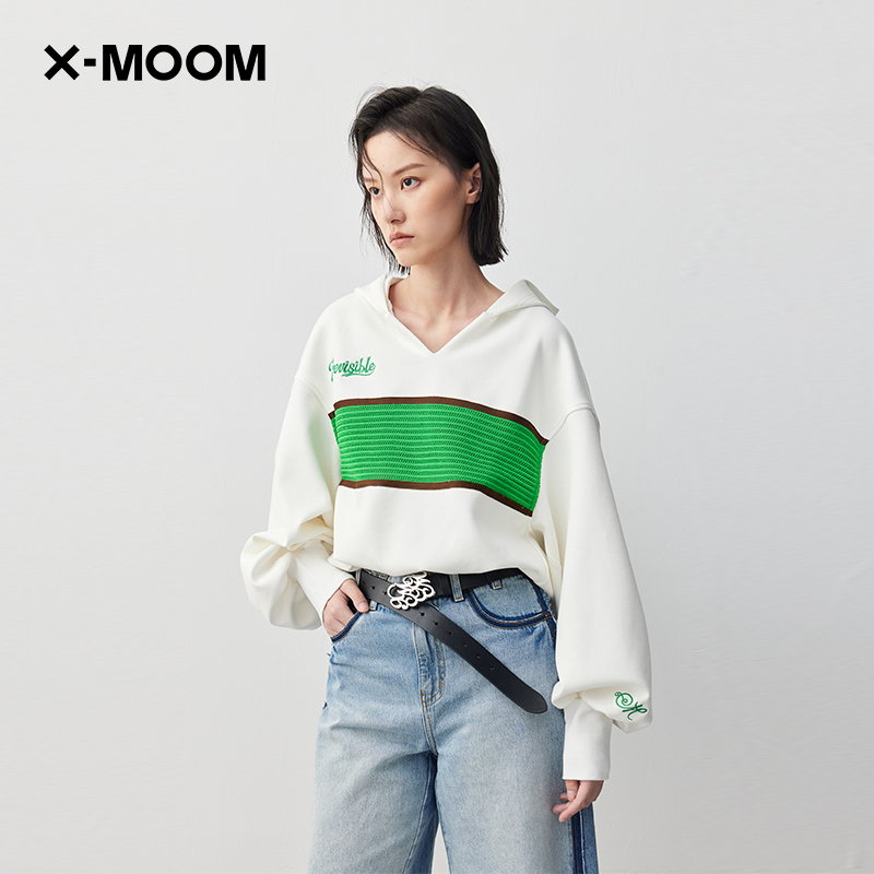 X--MOOM撞色拼接长袖卫衣
