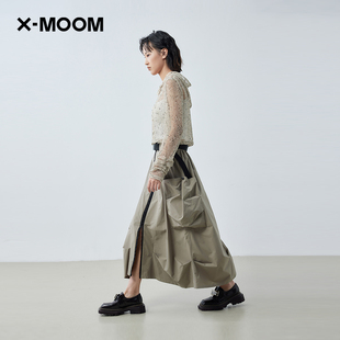 商场同款 MOOM2025春季 女 新款 镂空雪花点连帽微透针织开衫