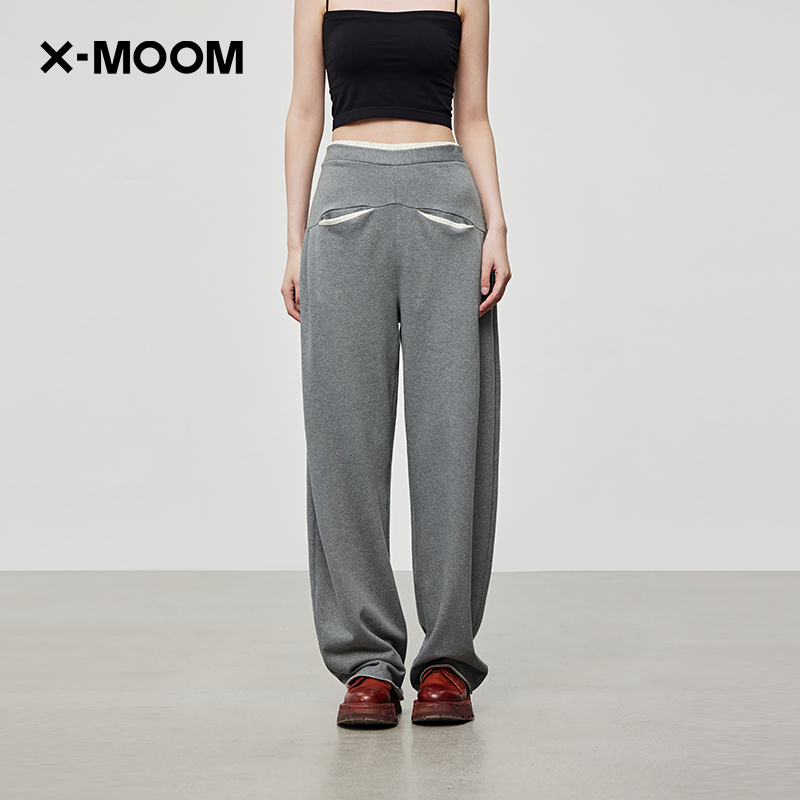 X--MOOM撞色双腰头前开袋运动裤
