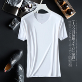 无痕小白色T恤男锦纶氨纶面料超薄半袖 夏季 高级羊奶冰丝短袖 上衣
