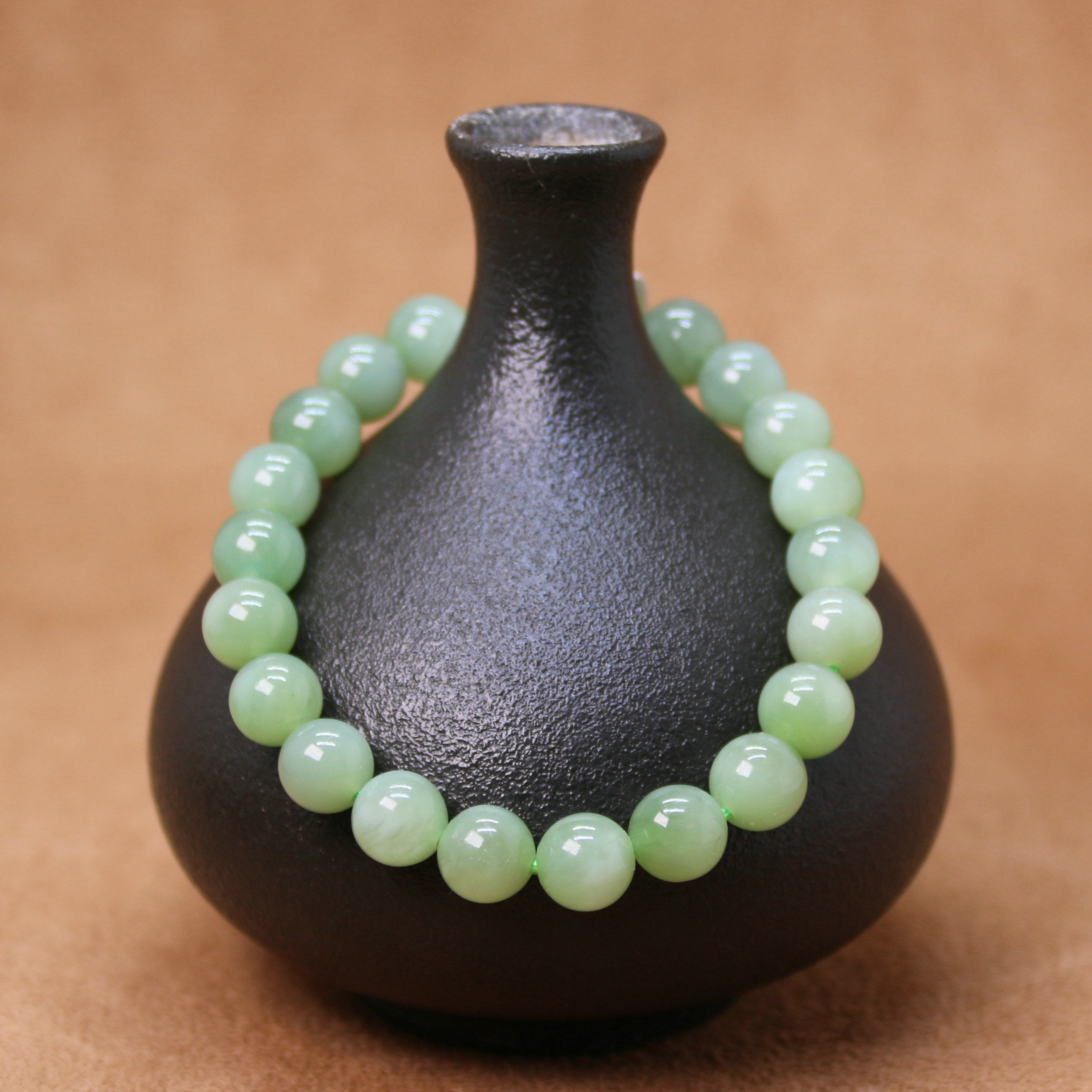 璞玉轩天然新疆和田玉碧玉粉青玉手链 精美猫眼碧玉8mm玉手串促销