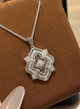 S925纯银复古蕾丝菱形镶钻精工高级感气质百搭项链女中古锁骨链