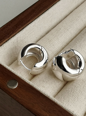 榴莲银饰 DURIAN 925纯银基础款胖耳扣耳环女光面质感圆形耳饰