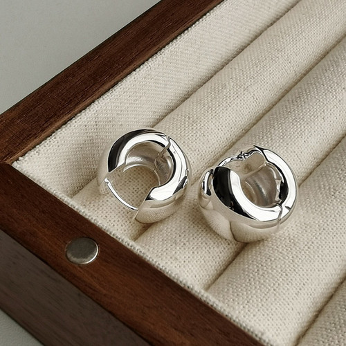 榴莲银饰 DURIAN 925纯银基础款胖耳扣耳环女光面质感圆形耳饰