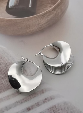 榴莲银饰 DURIAN 通体925银镀铑金小众设计感U型耳扣高级感耳环