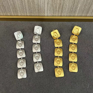 ABOAB长耳饰925纯银抽象极简手工指纹肌理方片耳环女气质百搭