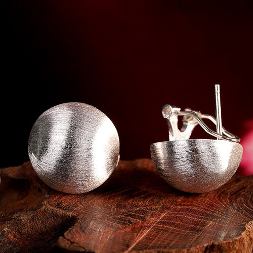 榴莲银饰 DURIAN 925银手工拉丝圆形耳拍耳环法式高级感耳饰耳钉