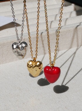 通体s925纯银珐琅红心项链女生日送礼轻奢小众锁骨链简约百搭