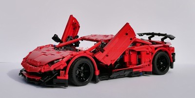 乐高兄弟红色遥控福特拼装积木