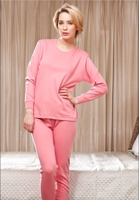 红豆女士纯棉圆领长袖棉毛衫套装