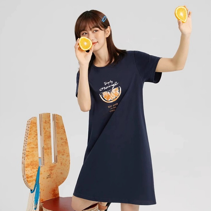 瑕疵清仓三枪女水柔纯棉圆领短袖家居睡裙舒适透气吸汗排湿夏薄款