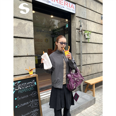 复古立领宽松拉链休闲夹克短外套