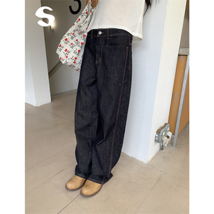 Sleep at 11 博主同款明线设计经典原牛色阔腿显瘦休闲百搭牛仔裤