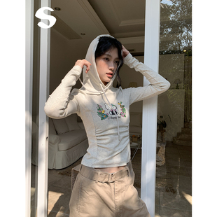 Sleep at 11韩系穿搭KT猫连帽卫衣修身收腰长袖T恤女打底衫小上衣