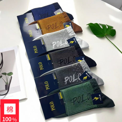 POLO秋冬字母纯棉无骨防臭中筒袜