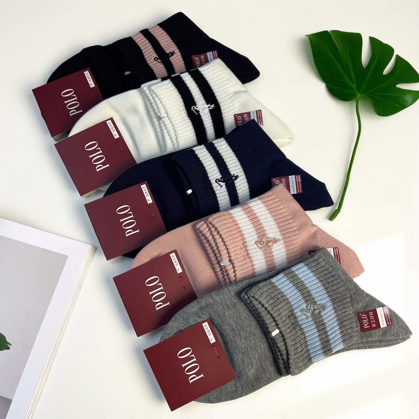 POLO袜子女春秋纯棉双杠无骨防臭中筒袜吸汗透气学生运动袜11001