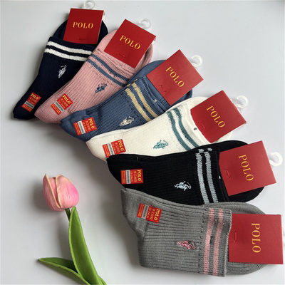 POLO秋冬加厚保暖竖条中筒女袜