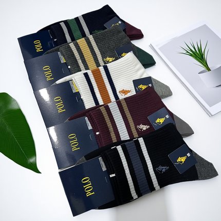 新品POLO袜子男秋冬季厚纯棉青少年学生运动跑步防臭中长筒袜3840