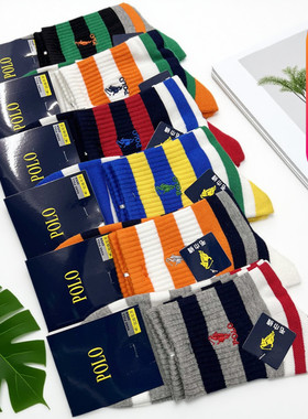 保罗毛巾底男袜秋冬纯棉加厚保暖彩条学生运动跑步中高筒袜子3753