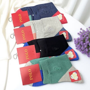 新品 抗菌防臭无骨中筒袜拼色休闲短袜1518 POLO袜子女秋冬正品