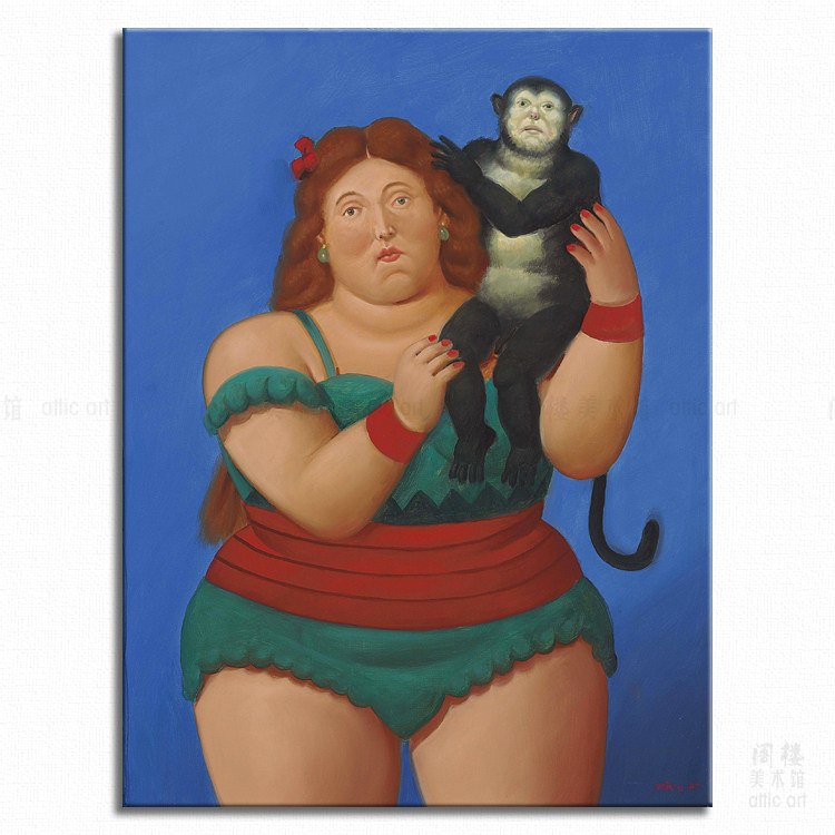女杂技演员和猴子 fernando botero 波特罗 装饰画家居艺术拉美