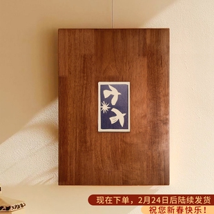 和平鸽 手工橡木框 中古风艺术装饰画包豪斯客厅餐边柜卧室挂画