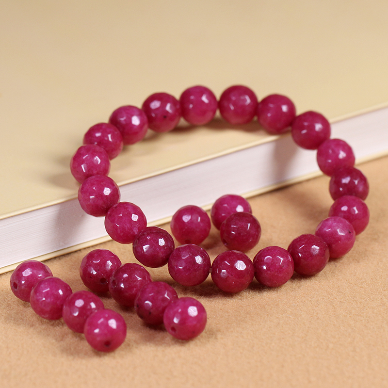 5A级多棱切面天然老矿原石粉紫玛瑙玉髓手链圆珠水晶手串10mm左右