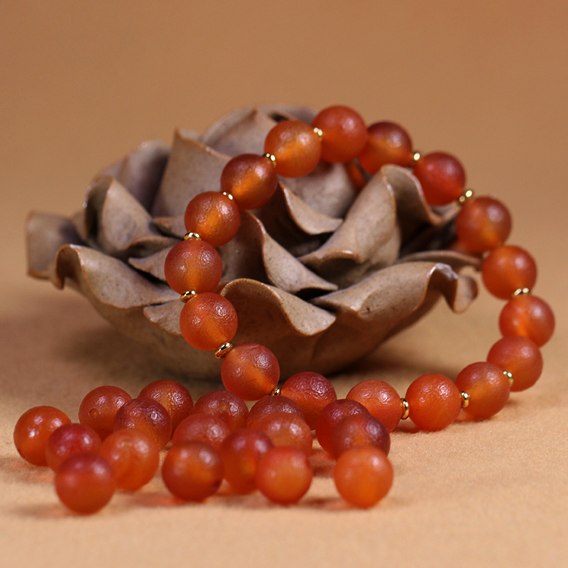 5A级天然老矿原石风化磨砂面玛瑙玉髓手串项链DIY散珠配饰珠10mm