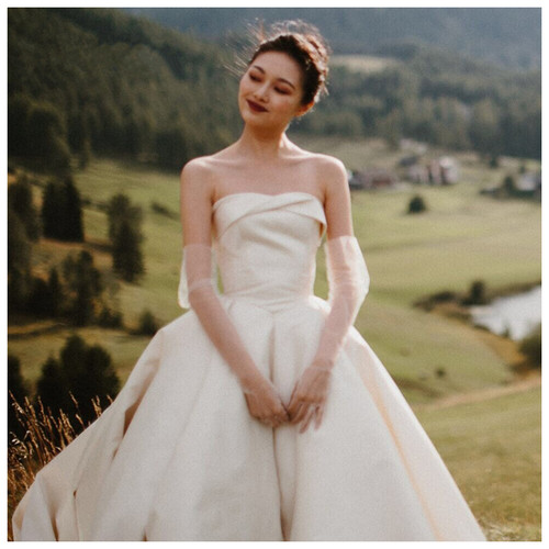 晩晚同款水晶夏服婚纱手套防晒