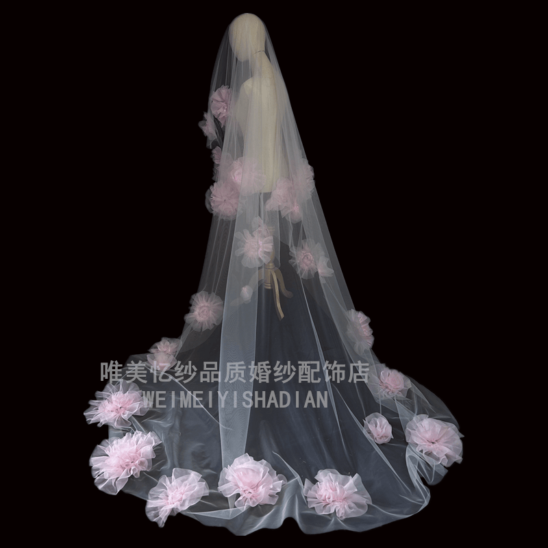 结婚旅拍影楼新款双层花朵头纱