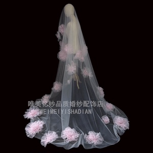 结婚旅拍影楼新款双层花朵头纱