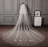 2018新款 头纱4米长大拖尾3米宽打珠子可遮面头纱韩版 简约旅拍头纱