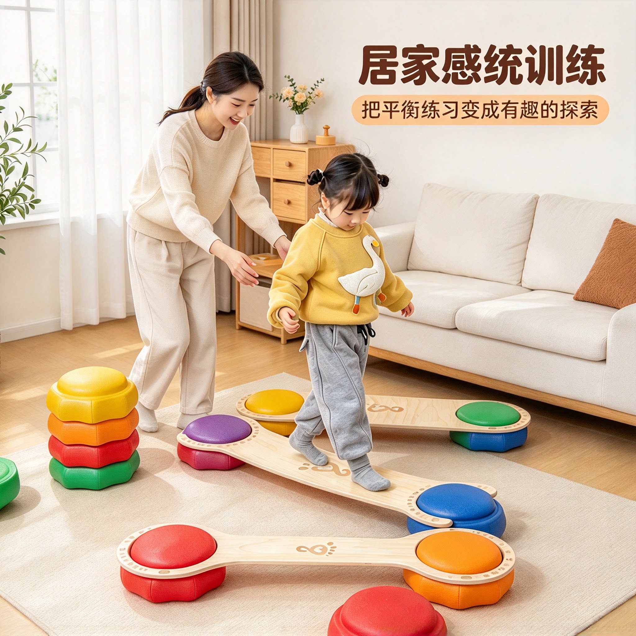 儿童木质平衡板感统训练器材过河石平衡木幼儿园早教运动教具玩具