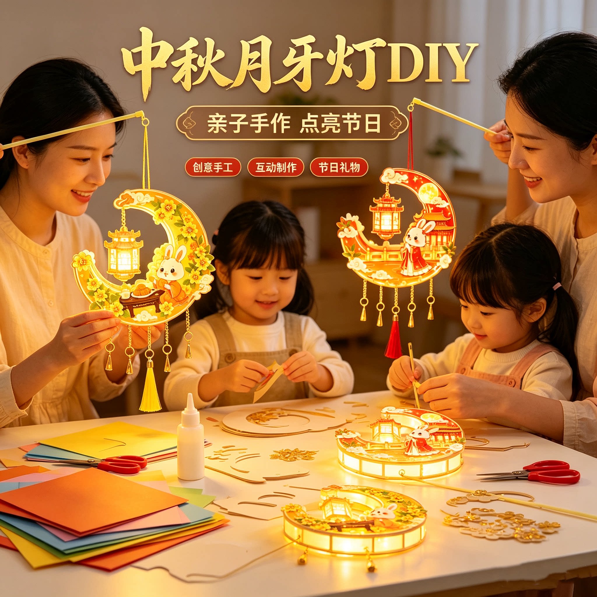 中秋节灯笼儿童手工diy材料包新款发光手提花灯装饰拍照氛围玩具8