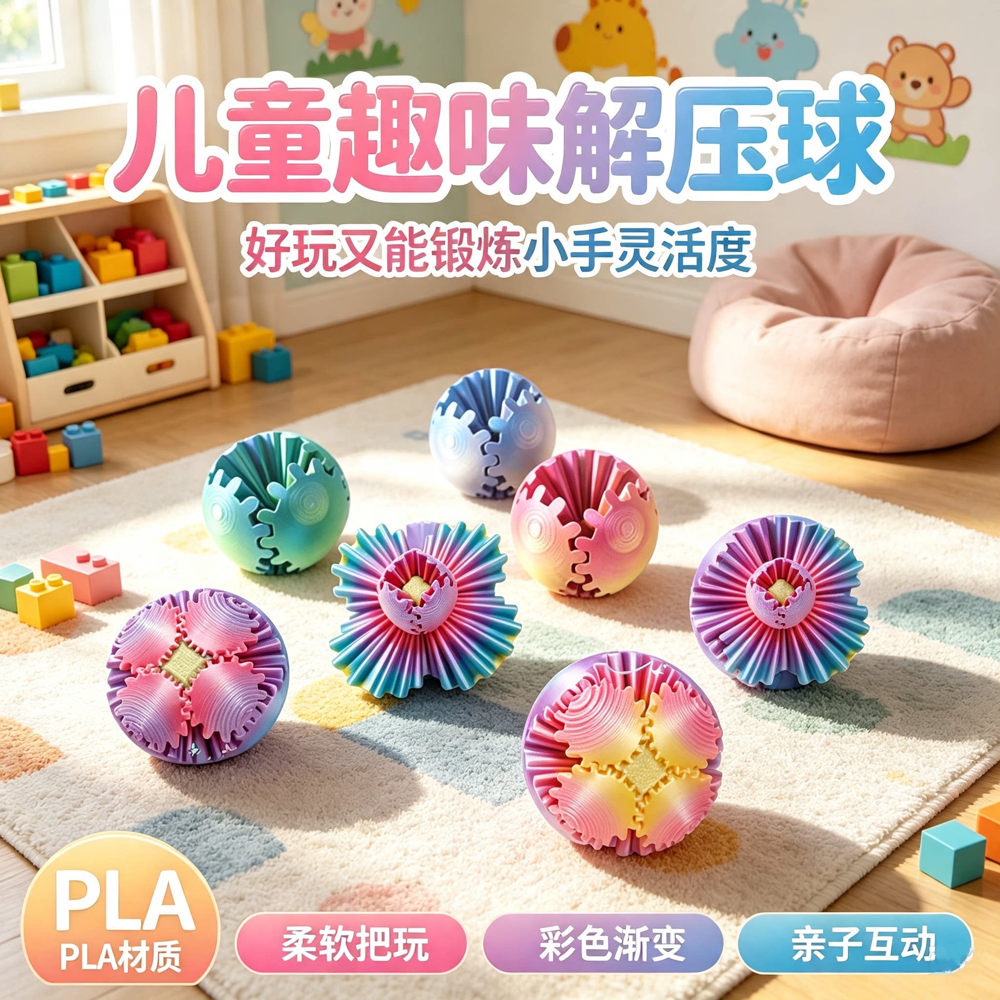旋转彩虹齿轮球魔方儿童益智解压玩具3D打印百变创意球形积木礼物图片