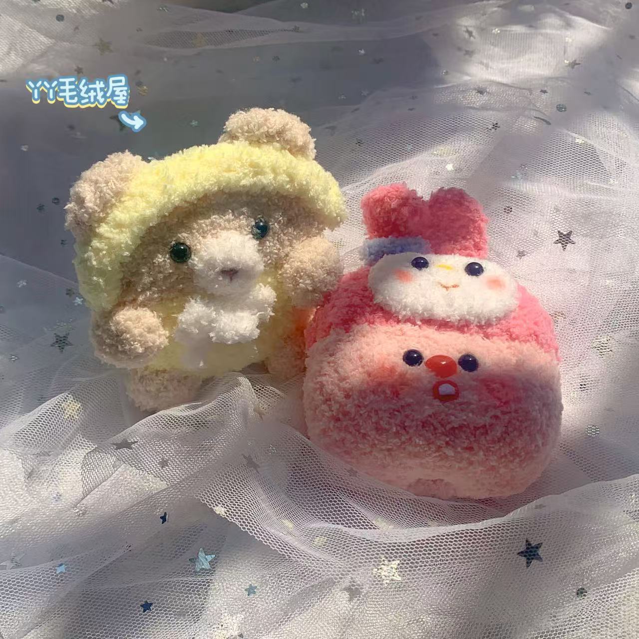 适用苹果airpods1234代保护套手工针织毛绒可爱粉兔兔黄熊熊手工保护套无线蓝牙pro硅胶套