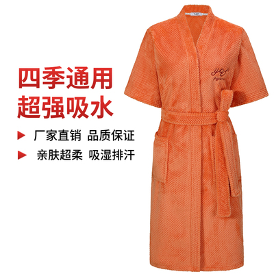 2025吸水速干四季通用浴袍女珊瑚绒短袖睡衣洗澡穿的男士睡袍浴衣