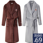 家居服浴衣 睡衣女春秋长款 睡袍男冬季 加厚珊瑚绒浴袍情侣一对新款